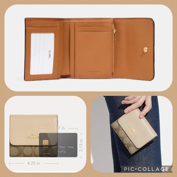 COACH Small Trifold Wallet In Blocked Signature Canvas - Picture 2 of 7